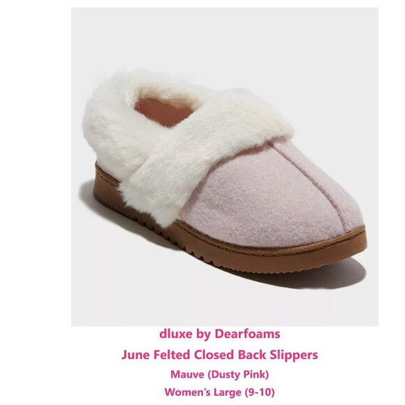 dluxe by Dearfoams June Felted Closed Back Slippers – Mauve, Women’s Large 9-10 - Picture 1 of 14